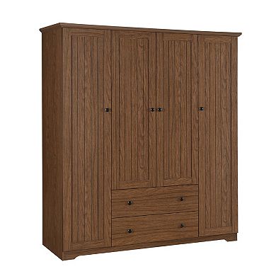 Pnronnc Wardrobe Closet with 4 Door and 2 Drawers Mulit-hanging Rail