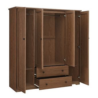 Pnronnc Wardrobe Closet with 4 Door and 2 Drawers Mulit-hanging Rail