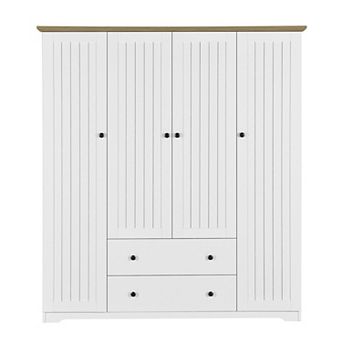 Pnronnc Wardrobe Closet with 4 Door and 2 Drawers Mulit-hanging Rail