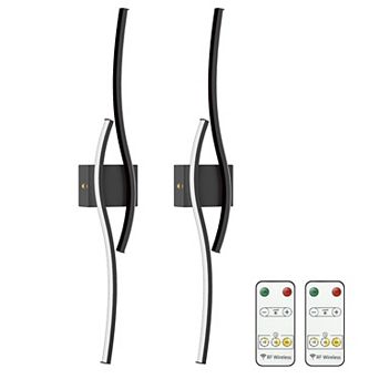 31.5 in Rechargeable LED Wall Lights 2 Pack Matte Black RF Remote Dimmable 3000K 7200mAh