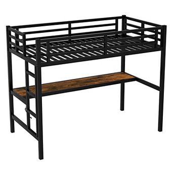 GOODSILO Twin XL Metal Loft Bed with Desk and Built-In Power Outlet