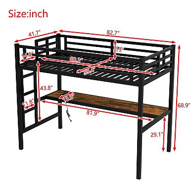 GOODSILO Twin XL Metal Loft Bed with Desk and Built-In Power Outlet
