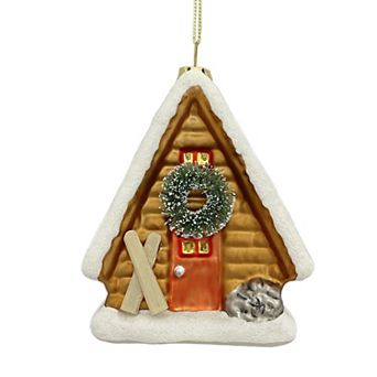 St. Nicholas Square® Glass A Frame Cabin Christmas Ornament with Wreath