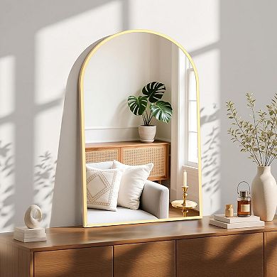 KSIZUIS 24"x36" Arched Gold Metal Frame Vanity Mirror - Wall Mounted for Bathroom & Bedroom