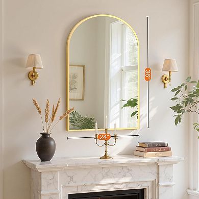 KSIZUIS 24"x36" Arched Gold Metal Frame Vanity Mirror - Wall Mounted for Bathroom & Bedroom