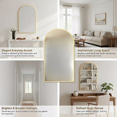 KSIZUIS 24"x36" Arched Gold Metal Frame Vanity Mirror - Wall Mounted for Bathroom & Bedroom