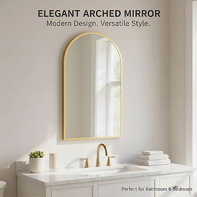 KSIZUIS 24"x36" Arched Gold Metal Frame Vanity Mirror - Wall Mounted for Bathroom & Bedroom