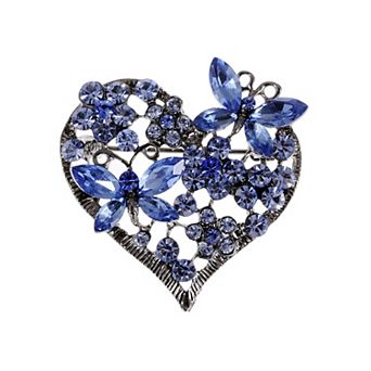 Womens Floral Silvery Tone Crystal Rhinestone Insect Butterfly Love Flower Heart Brooch Pin