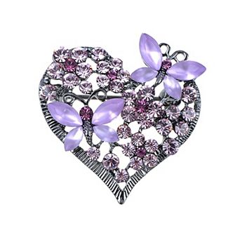 Womens Floral Silvery Tone Crystal Rhinestone Insect Butterfly Love Flower Heart Brooch Pin