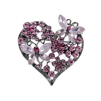 Womens Floral Silvery Tone Crystal Rhinestone Insect Butterfly Love Flower Heart Brooch Pin