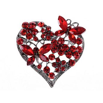 Womens Floral Silvery Tone Crystal Rhinestone Insect Butterfly Love Flower Heart Brooch Pin