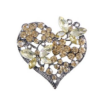 Womens Floral Silvery Tone Crystal Rhinestone Insect Butterfly Love Flower Heart Brooch Pin