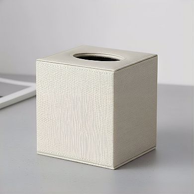 KSIZUIS 2-Pack Beige Leather Square Tissue Box Covers with Magnetic Bottom for Vanity & Office
