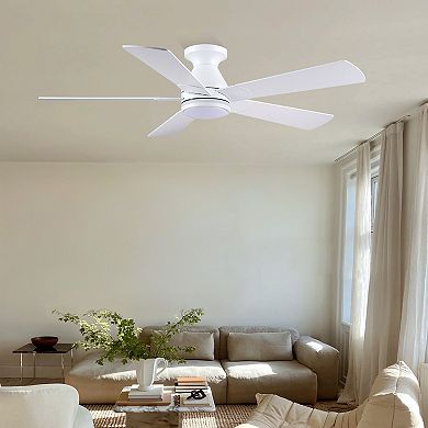 52In Flush Mount Ceiling Fan with LED Light and Remote Control, 3CCT Dimmable, 6 Speeds