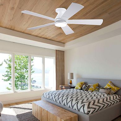 52In Flush Mount Ceiling Fan with LED Light and Remote Control, 3CCT Dimmable, 6 Speeds