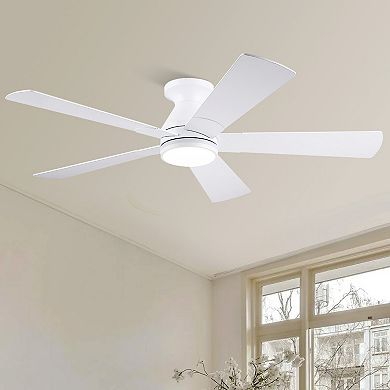52In Flush Mount Ceiling Fan with LED Light and Remote Control, 3CCT Dimmable, 6 Speeds