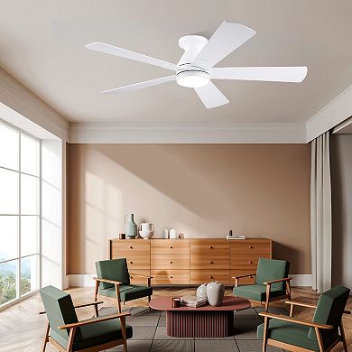 52In Flush Mount Ceiling Fan with LED Light and Remote Control, 3CCT Dimmable, 6 Speeds