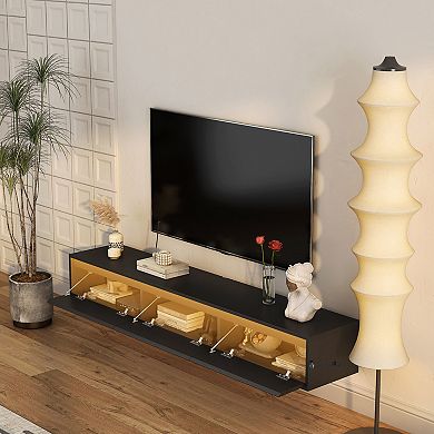 GOODSILO Wall-Mounted TV Console with Integrated LED Lighting and Built-in Power Socket