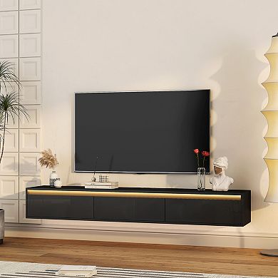 GOODSILO Wall-Mounted TV Console with Integrated LED Lighting and Built-in Power Socket