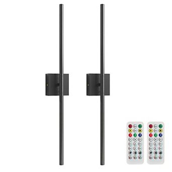 28.3 in Rechargeable Smart Wall Lights 2 Pack Matte Black RGBCW APP Remote Music Sync
