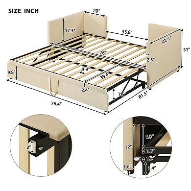 Pnronnc Twin Size Upholstered Daybed with Pop Up Trundle Bed, Twin to King Design Sofa Bed