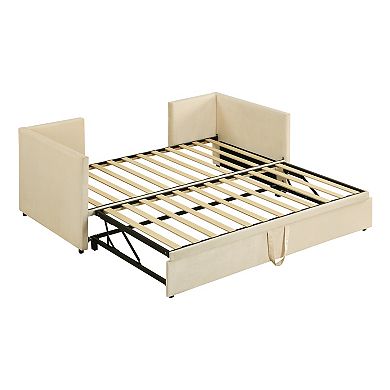 Pnronnc Twin Size Upholstered Daybed with Pop Up Trundle Bed, Twin to King Design Sofa Bed