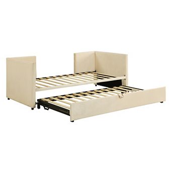 Pnronnc Twin Size Upholstered Daybed with Pop Up Trundle Bed, Twin to King Design Sofa Bed