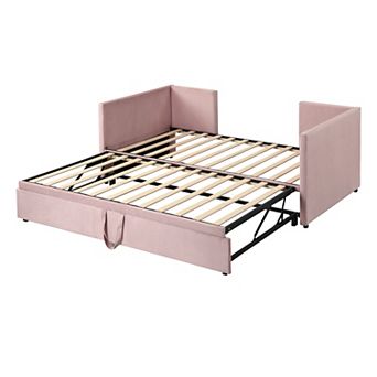 Pnronnc Twin Size Upholstered Daybed with Pop Up Trundle Bed, Twin to King Design Sofa Bed