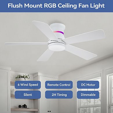 Low Profile Ceiling Fan with RGB LED Backlight,Remote APP Control,6 Speeds
