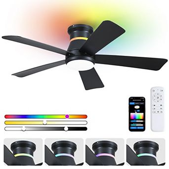 Low Profile Ceiling Fan with RGB LED Backlight,Remote APP Control,6 Speeds