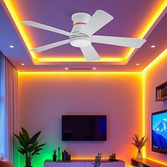 Low Profile Ceiling Fan with RGB LED Backlight,Remote APP Control,6 Speeds