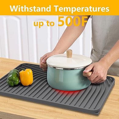 Dish Drying Mat for Kitchen Counter, with Built-in Drain Lip, 18.9x13.58 inch, Silicone Drying Mat
