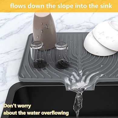 Dish Drying Mat for Kitchen Counter, with Built-in Drain Lip, 18.9x13.58 inch, Silicone Drying Mat