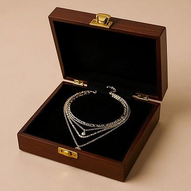 Women's Multi-Layer Chain Necklace with Coin and Crystal Pendants 14.5+2in