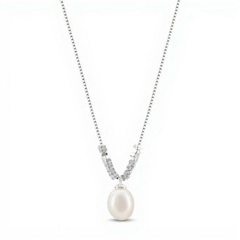Women's Elegant Drop Pendant Necklace with Simulated Pearl and Polished Bead Chain