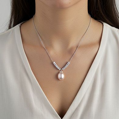 Women's Elegant Drop Pendant Necklace with Simulated Pearl and Polished Bead Chain