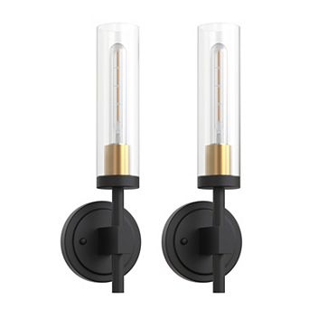 15.3 in Modern Wall Light 2 Pack Black Metal Clear Glass Shade for Living Room Bedroom E26