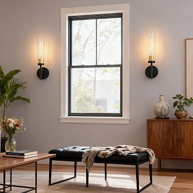 15.3in Modern Wall Light 2 Pack Black Metal Clear Glass Shade for Living Room Bedroom E26