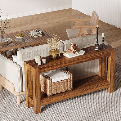 ANIXOL Rustic Narrow 2-Tier Farmhouse Console Table