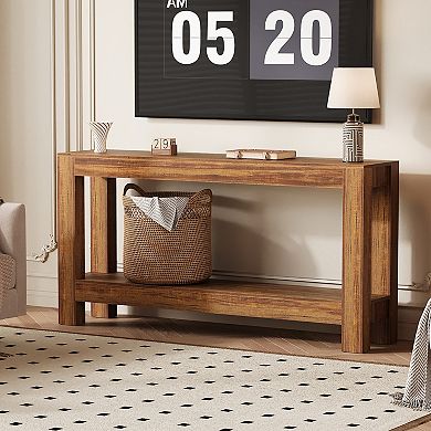 ANIXOL Rustic Narrow 2-Tier Farmhouse Console Table