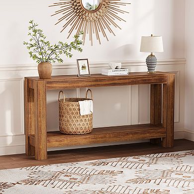 ANIXOL Rustic Narrow 2-Tier Farmhouse Console Table