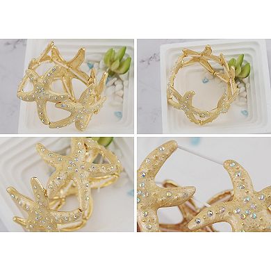 Sealife Gold Tone Aurora Borealis Ocean Boho Elastic Expandable Starfish Bracelet with Crystals