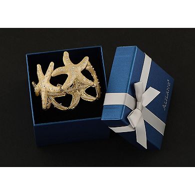 Sealife Gold Tone Aurora Borealis Ocean Boho Elastic Expandable Starfish Bracelet with Crystals