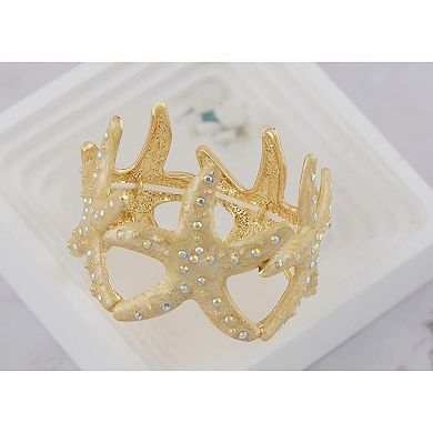 Sealife Gold Tone Aurora Borealis Ocean Boho Elastic Expandable Starfish Bracelet with Crystals