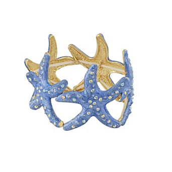 Sealife Gold Tone Aurora Borealis Ocean Boho Elastic Expandable Starfish Bracelet with Crystals