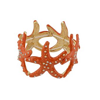 Sealife Gold Tone Aurora Borealis Ocean Boho Elastic Expandable Starfish Bracelet with Crystals