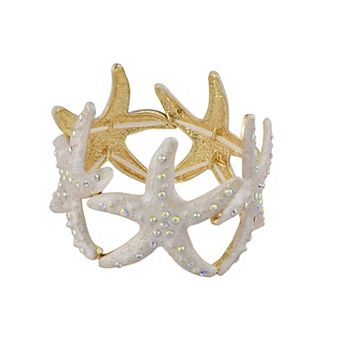 Sealife Gold Tone Aurora Borealis Ocean Boho Elastic Expandable Starfish Bracelet with Crystals