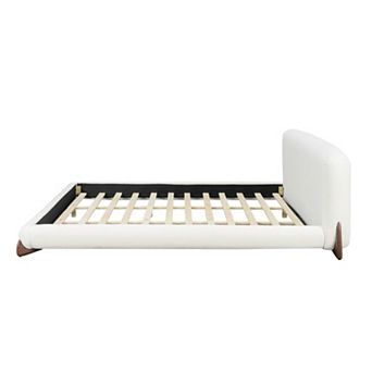 Pnronnc Upholstered Low Profile Platform Bed with Boucle Thick Headboard, Solid Wood Legs