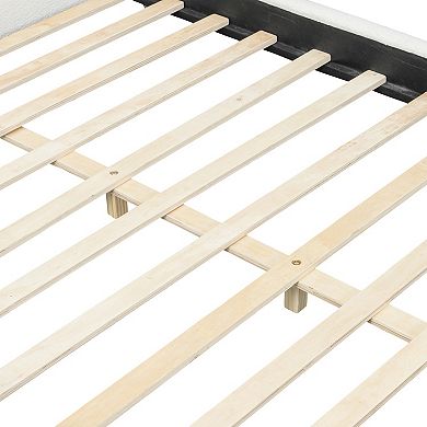 Pnronnc Upholstered Low Profile Platform Bed with Boucle Thick Headboard, Solid Wood Legs