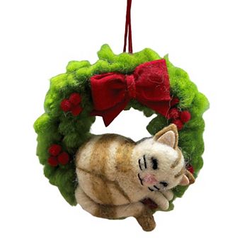 St. Nicholas Square® Felt Sleeping Cat in Wreath Christmas Ornament